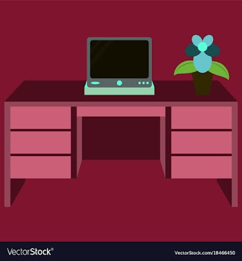 Workplace desk computer plant top angle view flat vector image