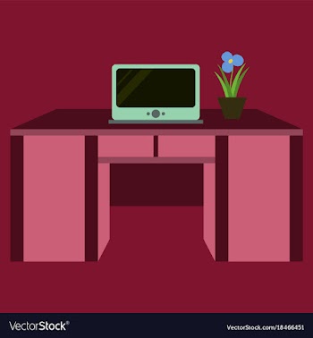 Workplace desk computer plant top angle view flat vector image