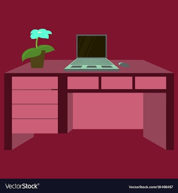 Workplace desk computer plant top angle view flat vector image