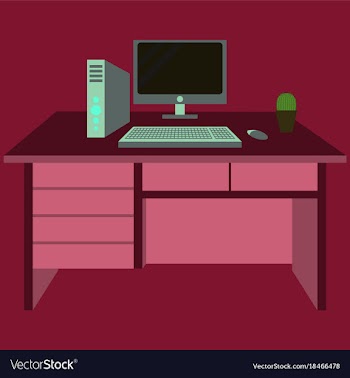 Workplace desk computer plant top angle view flat vector image