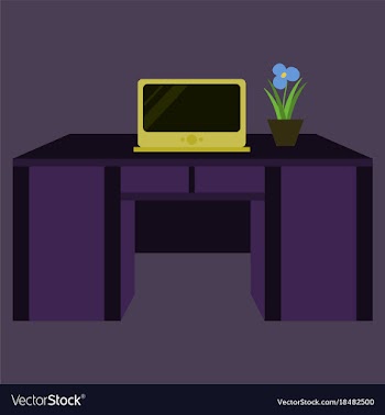 Workplace desk computer plant top angle view flat vector image