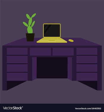 Workplace desk computer plant top angle view flat vector image