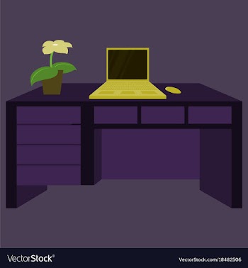 Workplace desk computer plant top angle view flat vector image