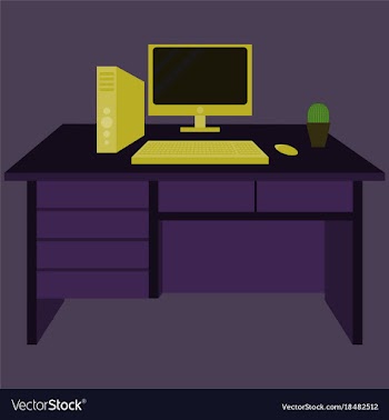 Workplace desk computer plant top angle view flat vector image