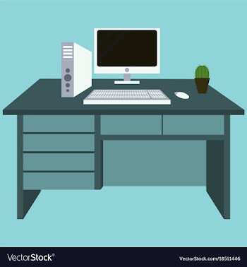 Workplace desk computer plant top angle view flat vector image