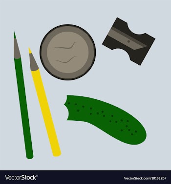 Workplace desk pencils and a sharpener top angle vector image