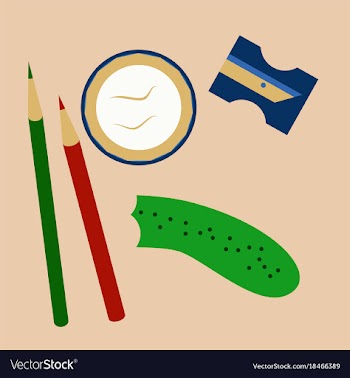 Workplace desk pencils and a sharpener top angle vector image