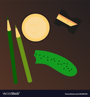 Workplace desk pencils and a sharpener top angle vector image