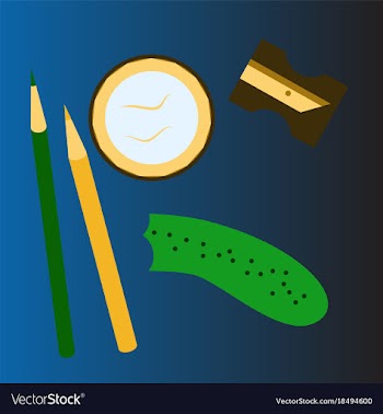 Workplace desk pencils and a sharpener top angle vector image