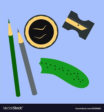 Workplace desk pencils and a sharpener top angle vector image