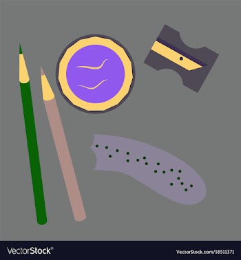 Workplace desk pencils and a sharpener top angle vector image