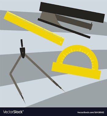 Workplace desk ruler compass stapler top angle vector image