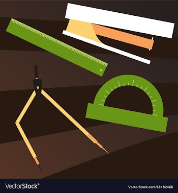 Workplace desk ruler compass stapler top angle vector image