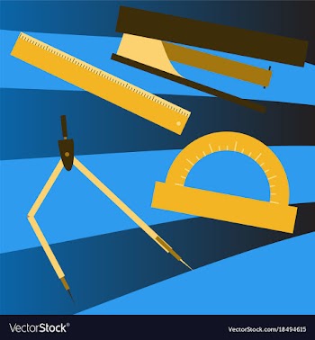 Workplace desk ruler compass stapler top angle vector image