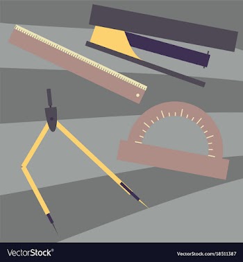 Workplace desk ruler compass stapler top angle vector image