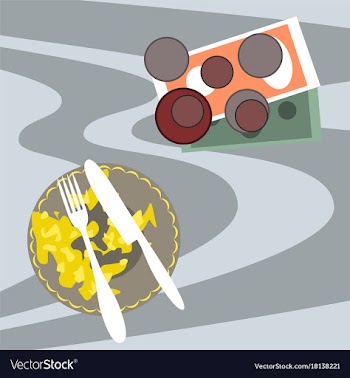 Workplace desk scrambled eggs and money top angle vector image