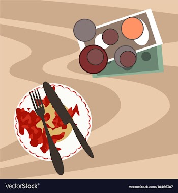 Workplace desk scrambled eggs and money top angle vector image