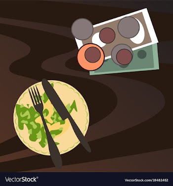 Workplace desk scrambled eggs and money top angle vector image