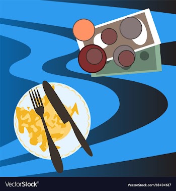 Workplace desk scrambled eggs and money top angle vector image