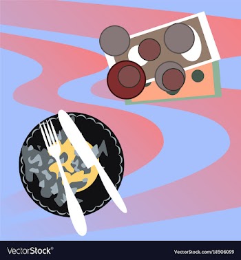 Workplace desk scrambled eggs and money top angle vector image