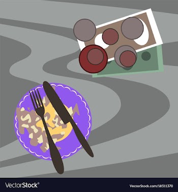 Workplace desk scrambled eggs and money top angle vector image