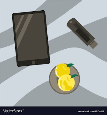Workplace desk tablet and flash drive top angle vector image
