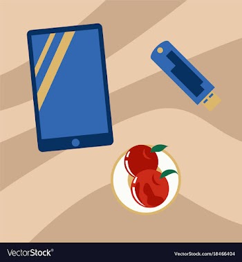 Workplace desk tablet and flash drive top angle vector image