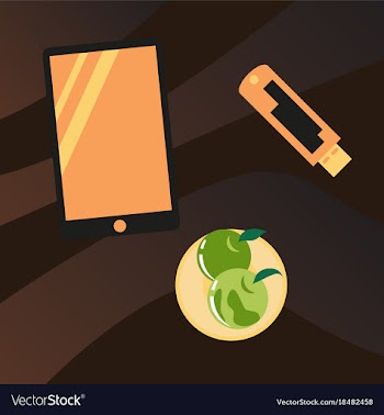 Workplace desk tablet and flash drive top angle vector image