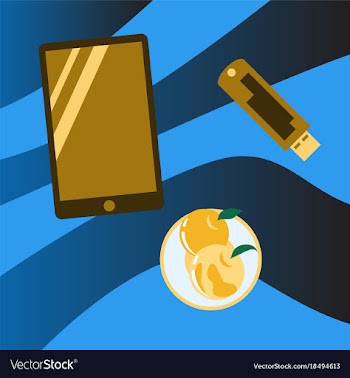 Workplace desk tablet and flash drive top angle vector image