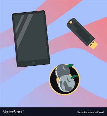 Workplace desk tablet and flash drive top angle vector image