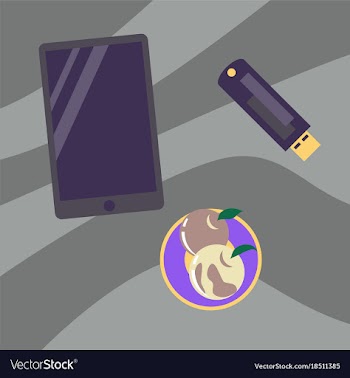 Workplace desk tablet and flash drive top angle vector image