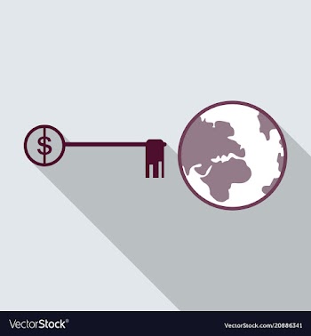 World and key on background in flat style with vector image