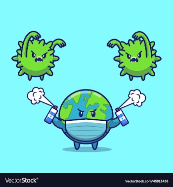 world fighting corona virus cartoon