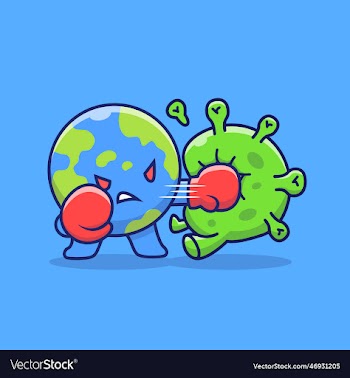 world fighting corona virus cartoon
