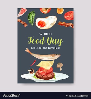 world food day poster design with fried egg fish