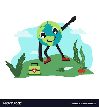 world health day - earth character doing exercise