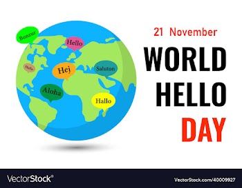 world hello day poster earth with speech bubbles
