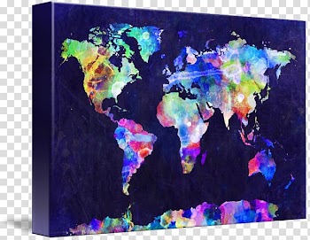 World map Globe Canvas print Watercolor painting, watercolor map transparent background PNG clipart