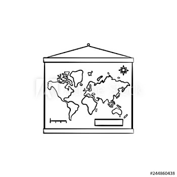 World map hanging on the wall hand drawn outline doodle icon
