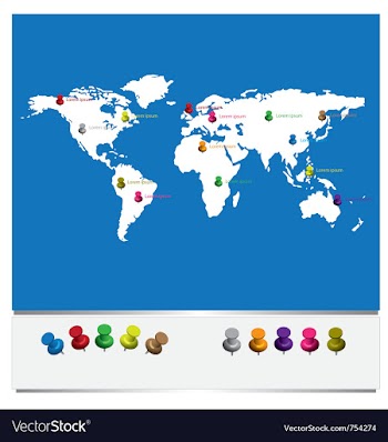  					World map with pins vector&nbsp;image														