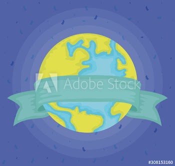 world planet earth with ribbon frame