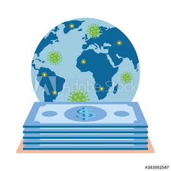 world planet with particles covid 19 and pile bills design