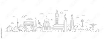 World travel tour line concept with famous culture landmark