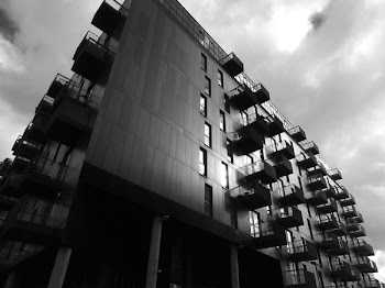 Worm's Eye View of Black Building