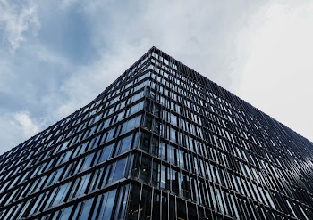 Worm's Eye-view of Black Glass Building