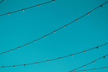worm's eye view photography of black string lights