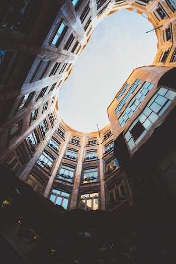 worm's eyeview photo of oval high-rise building ceiling