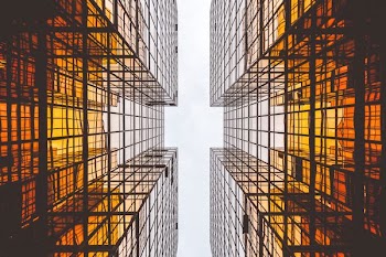 worms eye view of buildings