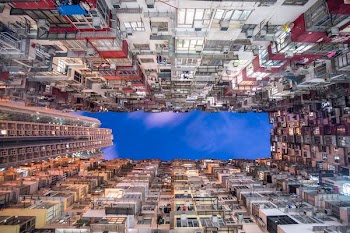 worms eye view of buildings