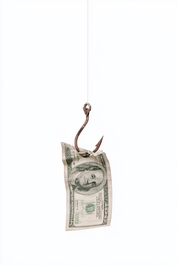 Worn Dollar Bill on Rusty Fishing Hook